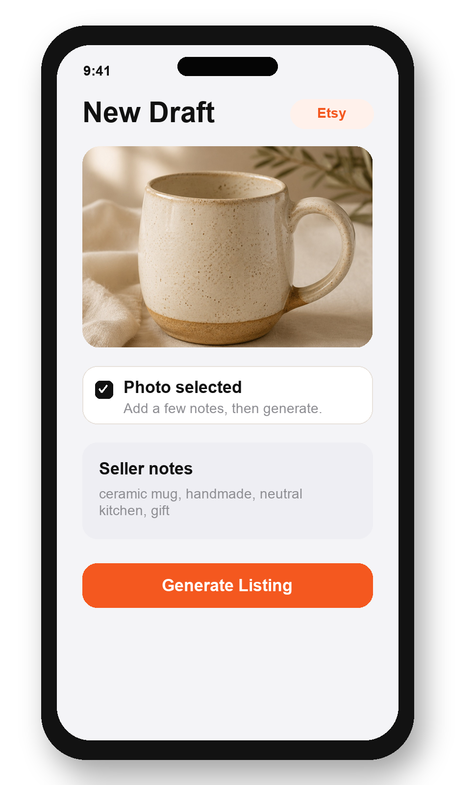 ListingLens new draft generation screen